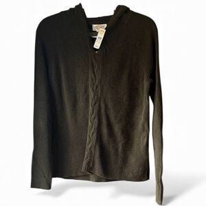 Talbots Cable knit Hooded Sweater Green NWT Sz Petite medium